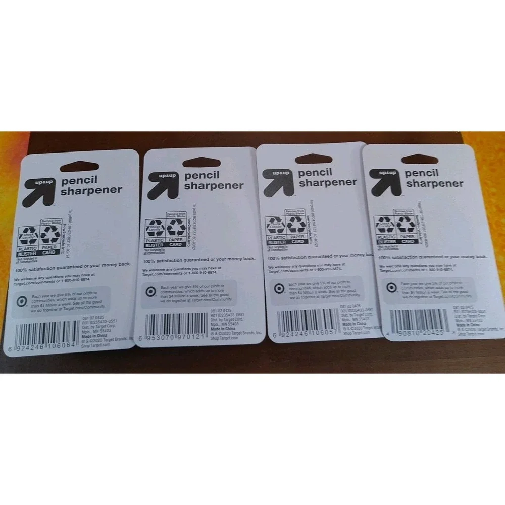 Set Of 4 New Up &‎ Up - Pencil Sharpeners,  1 Hole with Plastic Receptacle